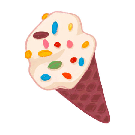 Colorful ice cream in a waffle cone. Vector illustration.のイラスト素材