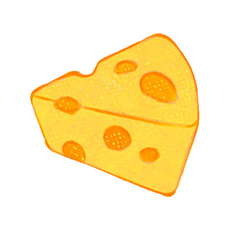 Cheese slice isolated on white background. Hand drawn vector illustration.のイラスト素材