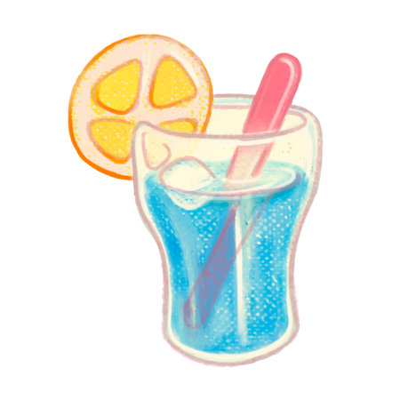 Watercolor illustration of a glass of lemonade with ice and strawのイラスト素材