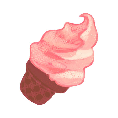 Ice cream in a waffle cone. Hand drawn vector illustration.のイラスト素材