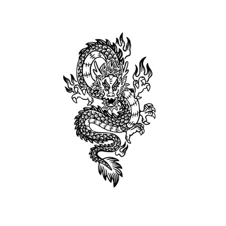 Dragon tattoo, sketch for your design. Vector illustration isolated on white background.のイラスト素材
