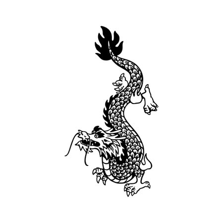 Chinese dragon tattoo. Vector illustration. Isolated on white background.のイラスト素材