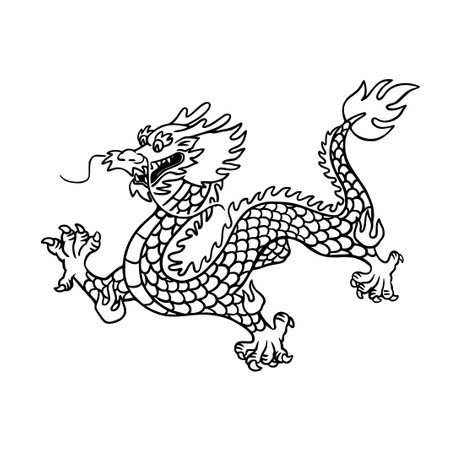 Chinese dragon. Black and white vector illustration isolated on white background.のイラスト素材