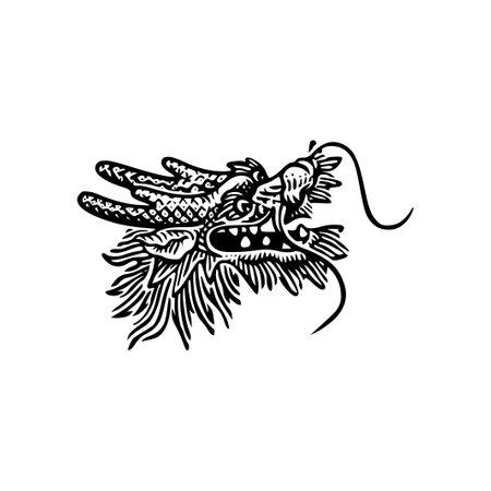 Dragon head vector illustration. Black and white dragon head isolated on white background.のイラスト素材