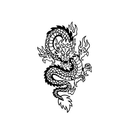 Dragon tattoo. Black and white vector illustration isolated on white background.のイラスト素材