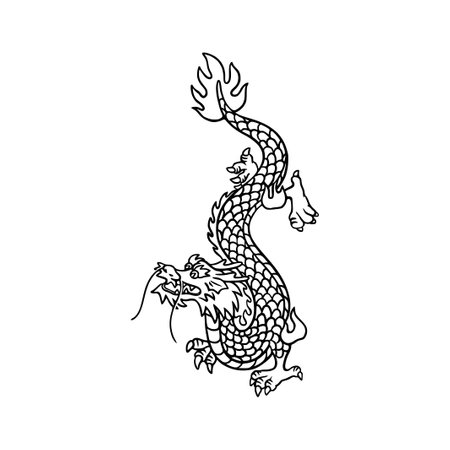 Chinese dragon. Black and white illustration isolated on a white background.のイラスト素材