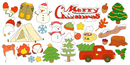 Merry Christmas and Happy New Year. Vector set of doodle elementsのイラスト素材