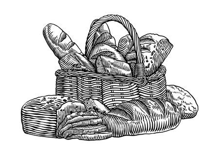 Basket with bread. Vector illustration of a basket with bread.のイラスト素材