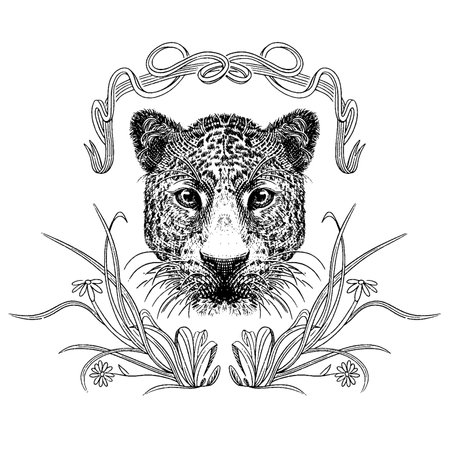 Hand drawn leopard. Vector illustration for tattoo or T-shirt.のイラスト素材