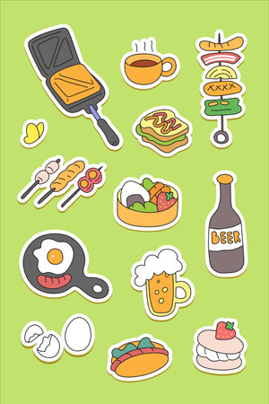 set of food and drink stickers, vector illustration, eps10のイラスト素材