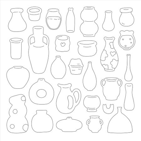 Set of hand drawn vases isolated on white background. Vector illustration.のイラスト素材