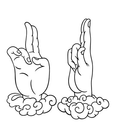 Vector illustration of two hands pointing up and down on white background.のイラスト素材