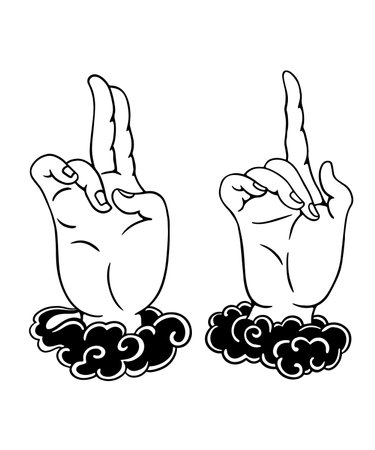 Vector illustration of a black and white drawing of a male and female hand showing a rock signのイラスト素材