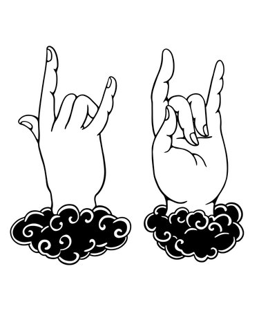 Black and white vector illustration isolated on white background. Buddha handのイラスト素材