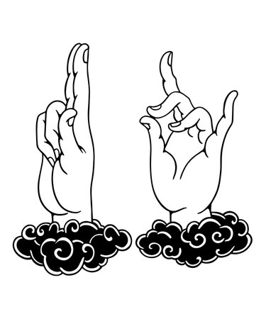 Black and white outline vector illustration. Buddha handのイラスト素材