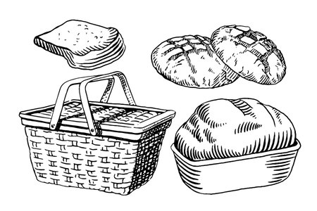 Basket with bread. Vector illustration of a basket with bread.のイラスト素材