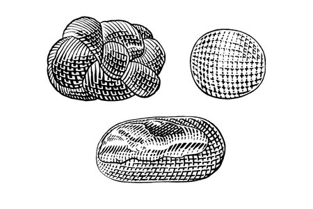 Bread set. Hand drawn vector illustration. Engraved style.のイラスト素材