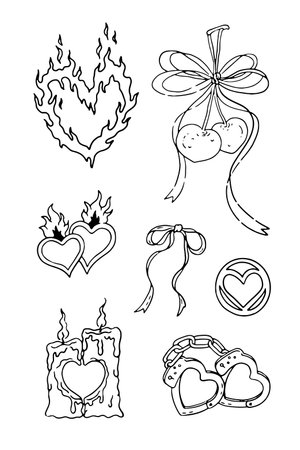 Valentine's day hand drawn doodle set. Vector illustrationのイラスト素材