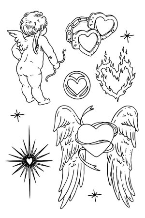 Cupid with heart, wings and horseshoe, vector illustrationのイラスト素材