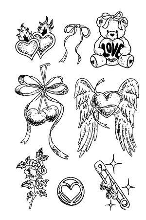 Set of valentine's day elements, vintage line drawing or engraving illustrationのイラスト素材