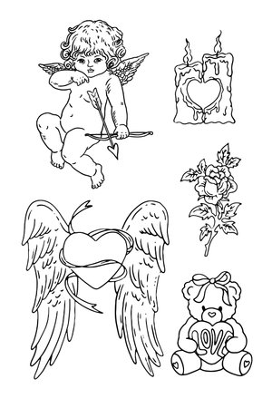 Cupid set. Hand drawn vector illustration for Valentine's day.のイラスト素材
