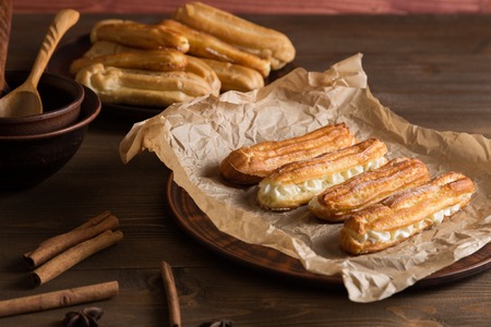 Eclairs with a delicate cream insideの写真素材