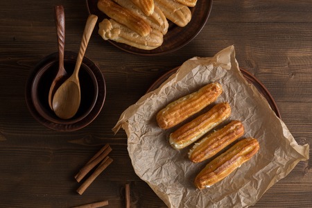 Eclairs with a delicate cream insideの写真素材