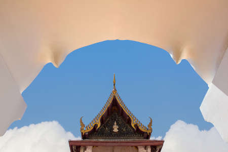 Buddhist temple in the arch door of Ayuthaya Province( Ayutthaya Historical Park )Asia Thailandの写真素材