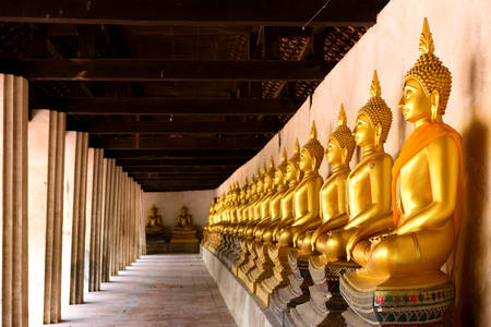 Row of sacred Buddha images in Putthaisawan Temple, located at Ayuttaya Province, Thailandのeditorial素材