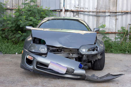 car accident, damaged vehicle after crashの写真素材
