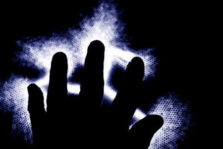 hand touch on electric circuit boardの写真素材