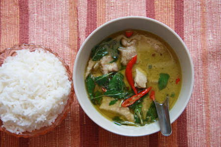 Green curry with riceの写真素材