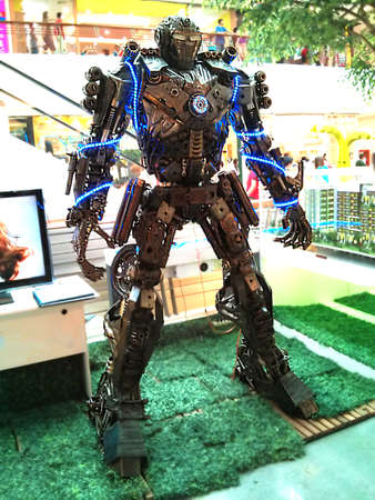 The decorative metal humanoid-robot-like model at a shopping mall, Lampang, Thailandの写真素材