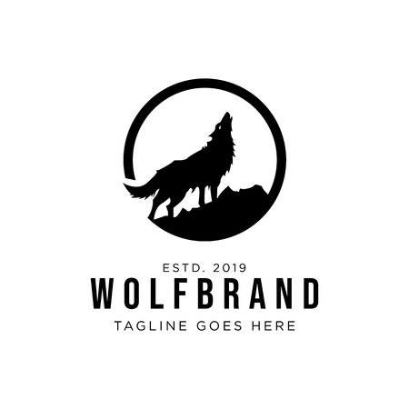 The Wolf Howls to The Moon Logo Design Inspiration, Vector illustrationのイラスト素材