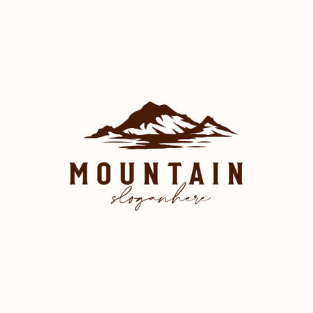 Vintage Sunrise Mountain Pine Tree Evergreen Tree for Outdoor Adventure Logo Design Template Isolated in White Backgroundのイラスト素材