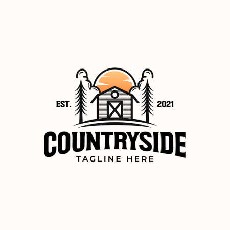 Barn Countryside Vintage Concept Logo Template Isolated in White Backgroundのイラスト素材