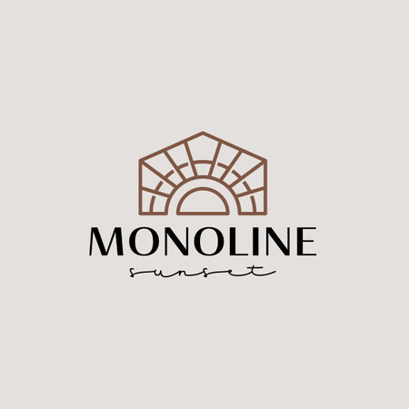 Sunset Sun Monoline Logo Template. Universal creative premium symbol. Vector illustration. Creative Minimal design template. Symbol for Corporate Business Identityのイラスト素材