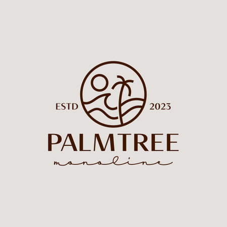 Palm Tree Beach Logo Template. Universal creative premium symbol. Vector illustration. Creative Minimal design template. Symbol for Corporate Business Identityのイラスト素材