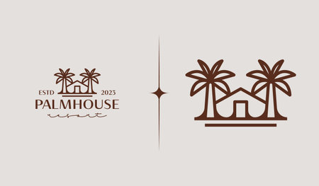 Palm House Resort Logo Template. Universal creative premium symbol. Vector illustration. Creative Minimal design template. Symbol for Corporate Business Identityのイラスト素材