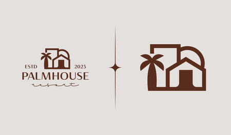 Palm House Resort Logo Template. Universal creative premium symbol. Vector illustration. Creative Minimal design template. Symbol for Corporate Business Identityのイラスト素材