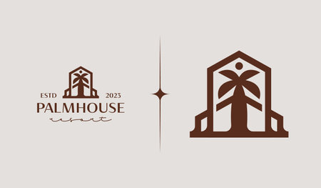 Palm House Resort Logo Template. Universal creative premium symbol. Vector illustration. Creative Minimal design template. Symbol for Corporate Business Identityのイラスト素材