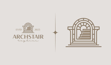 Minimal Linear Doors Staircases Logo Template. Universal creative premium symbol. Vector illustration. Creative Minimal design template. Symbol for Corporate Business Identityのイラスト素材