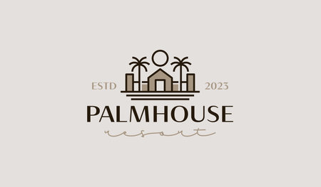 Palm House Resort Logo Template. Universal creative premium symbol. Vector illustration. Creative Minimal design template. Symbol for Corporate Business Identityのイラスト素材