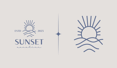 Sunset Wave Logo Template. Universal creative premium symbol. Vector illustration. Creative Minimal design template. Symbol for Corporate Business Identityのイラスト素材