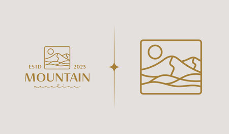 Mountain Hill Top Sun Rays monoline. Universal creative premium symbol. Vector sign icon logo template. Vector illustrationのイラスト素材