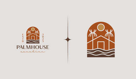 Beach House Resort Logo. Universal creative premium symbol. Vector sign icon logo template. Vector illustrationのイラスト素材