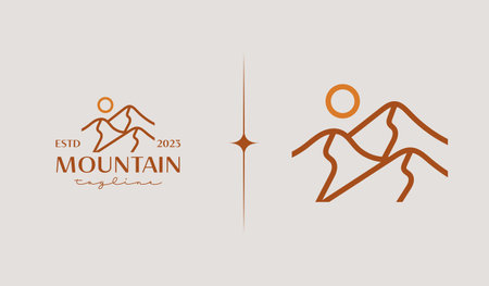 Mountain Peak Sunburst Logo Template. Universal creative premium symbol. Vector illustration. Creative Minimal design template. Symbol for Corporate Business Identityのイラスト素材