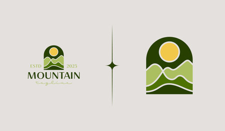 Mountain Peak Sunburst Logo Template. Universal creative premium symbol. Vector illustration. Creative Minimal design template. Symbol for Corporate Business Identityのイラスト素材