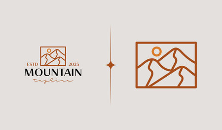 Mountain Peak Sunburst Logo Template. Universal creative premium symbol. Vector illustration. Creative Minimal design template. Symbol for Corporate Business Identityのイラスト素材