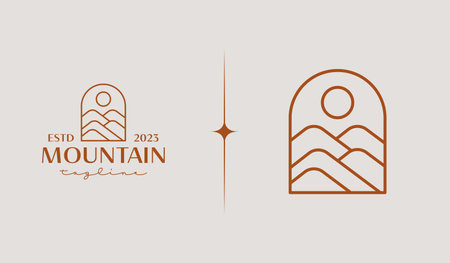 Mountain Peak Sunburst Logo Template. Universal creative premium symbol. Vector illustration. Creative Minimal design template. Symbol for Corporate Business Identityのイラスト素材
